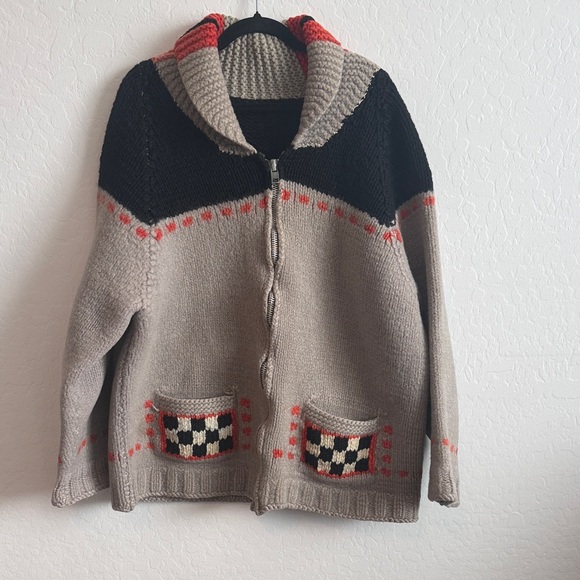 Vintage Sweaters - Vintage Handmade Trucker Cowichan Sweater Size Medium